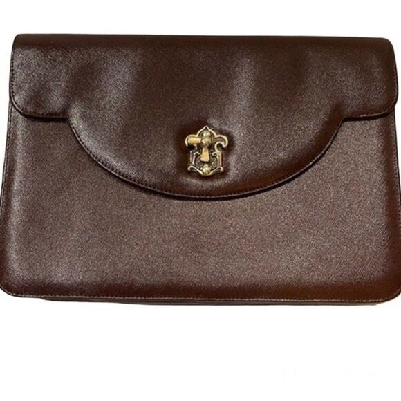 Elegant Brown Clutch Evening Bag. Gold Design Closure. No Name or Markings. - Picture 1 of 12